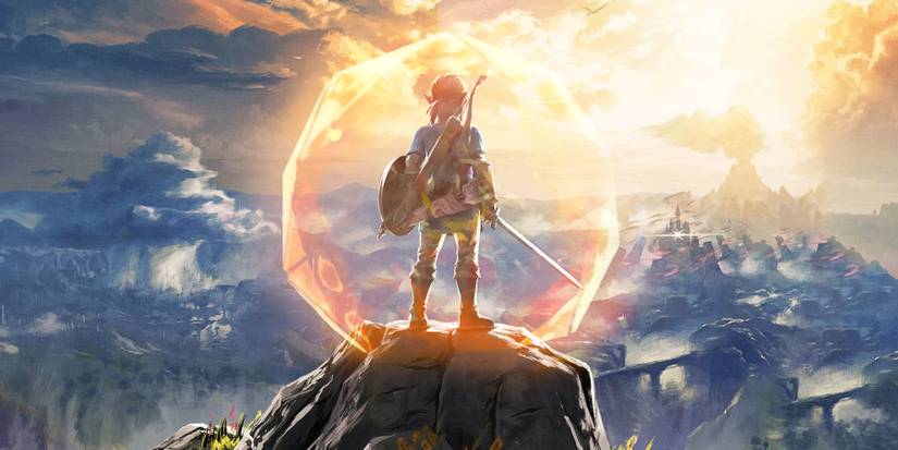 Link standing in a heroic pose in Breath of the Wild