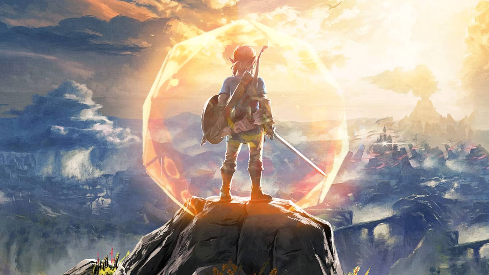 Link standing in a heroic pose in Breath of the Wild