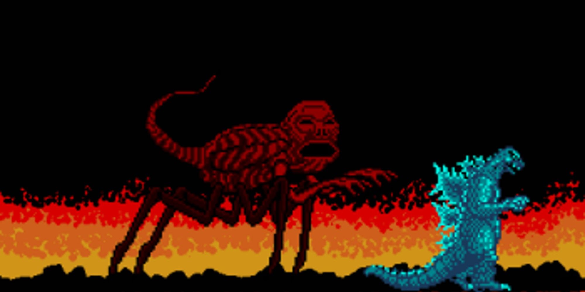 godzilla running from a red creature in the NES