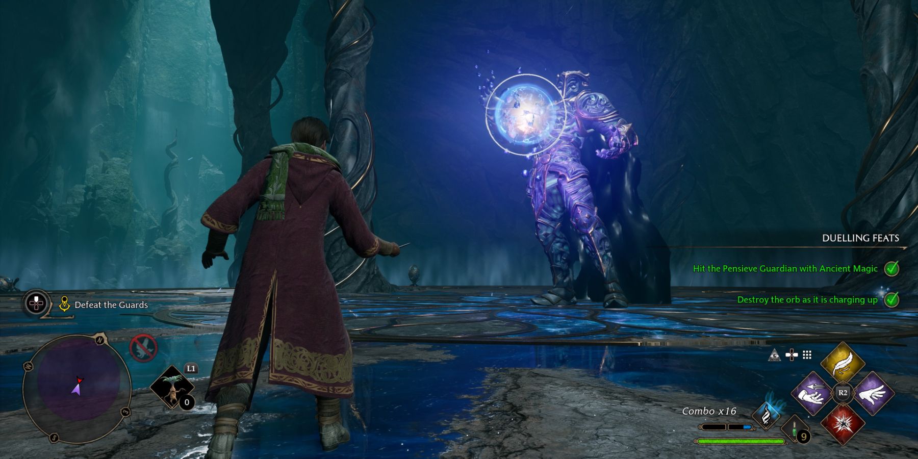 The Pensieve Guardian summons a blue orb in Hogwarts Legacy