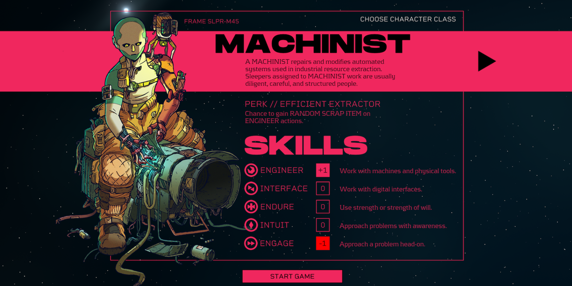 The Machinist introduction screen in Citizen Sleeper