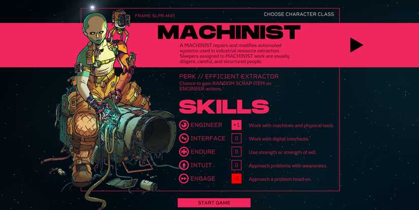 The Machinist introduction screen in Citizen Sleeper