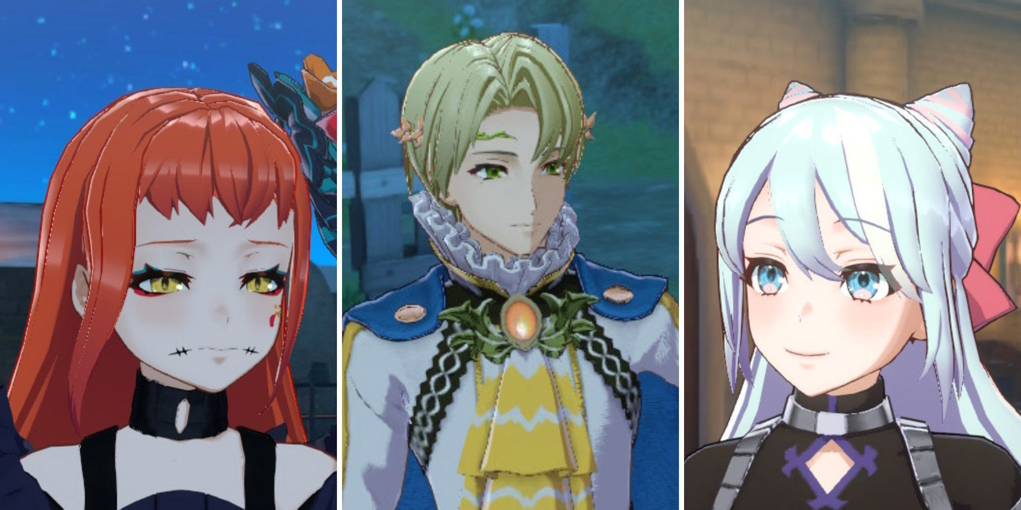 A grid of pictures showing Panette, Alfred and Rosado from Fire Emblem Engage