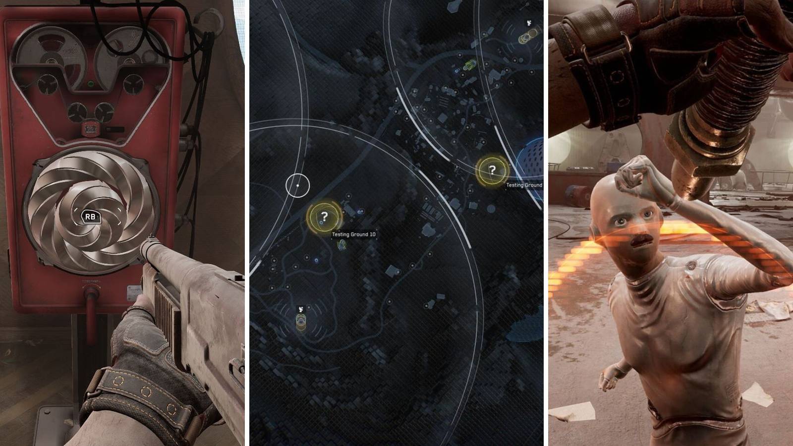 A grid showing a save station, the map and a robot from Atomic Heart