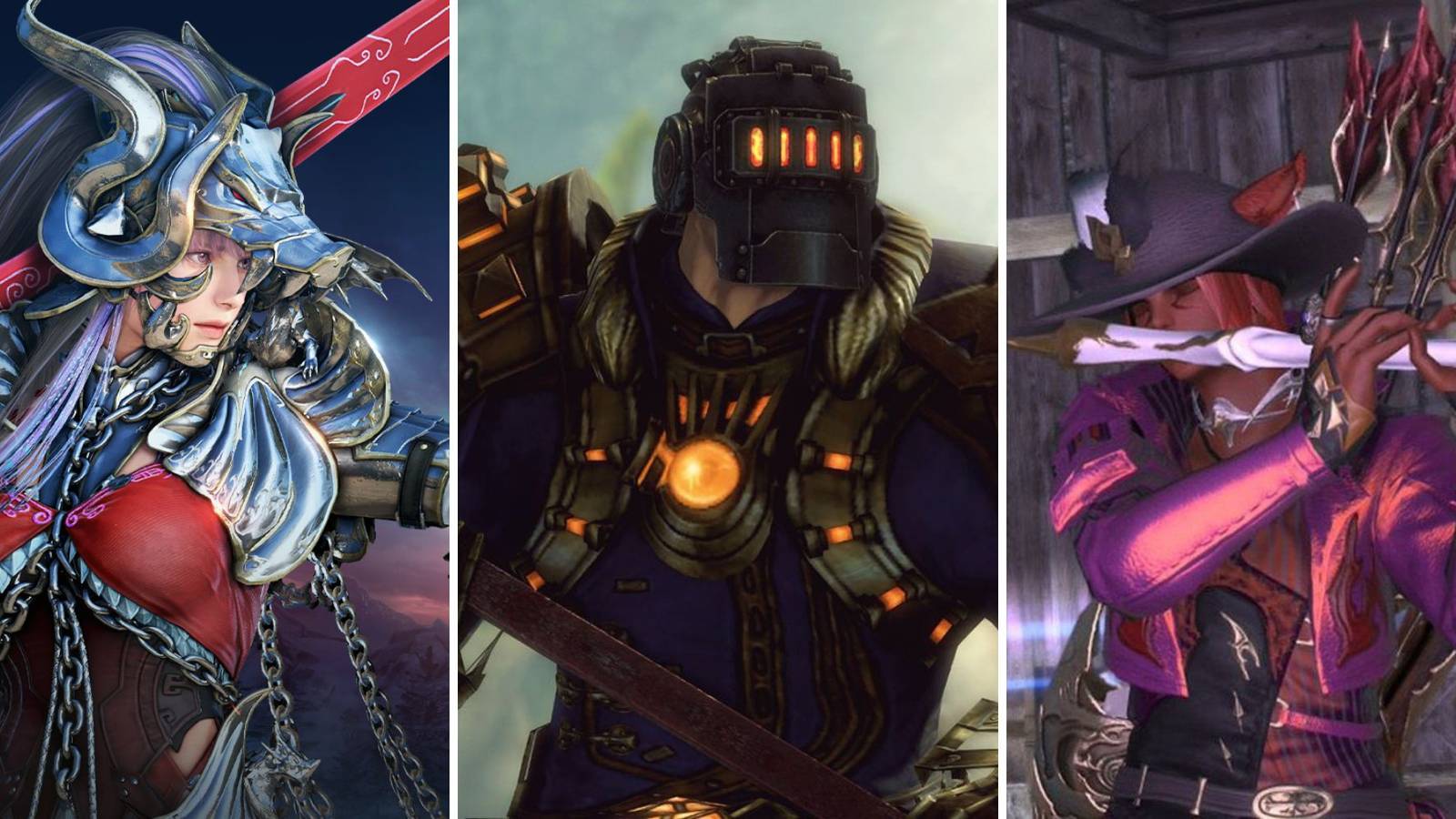 A grid showing three images from the games Black desert Online, Guild Wars 2, and Final Fantasy 14: A Realm Reborn