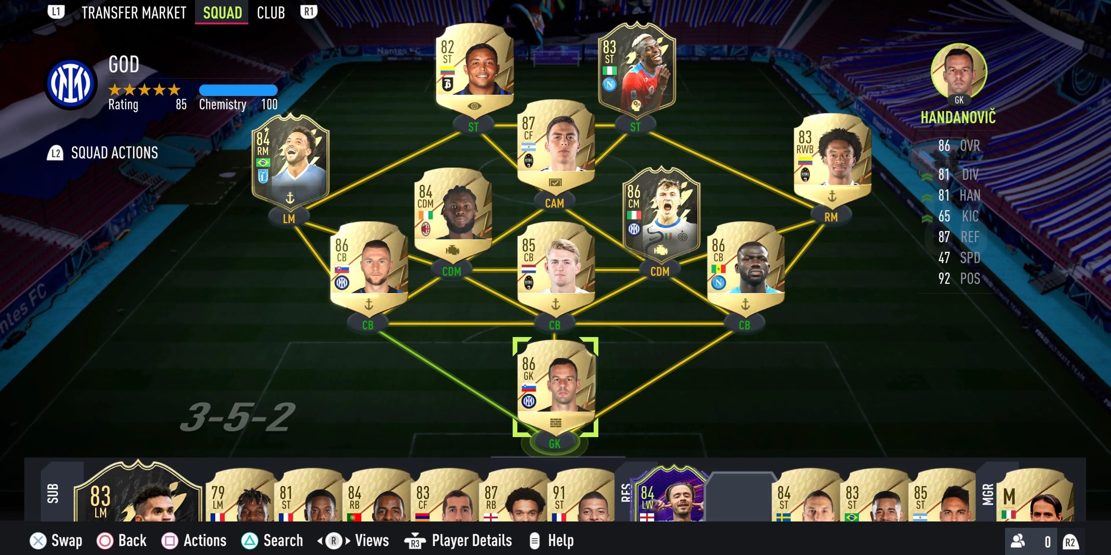 A 3-5-2 formation in FIFA 23's Ultimate Team