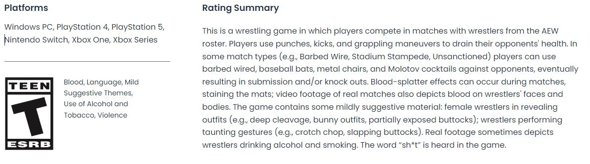 aew fight forever esrb rating
