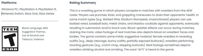 aew fight forever esrb rating