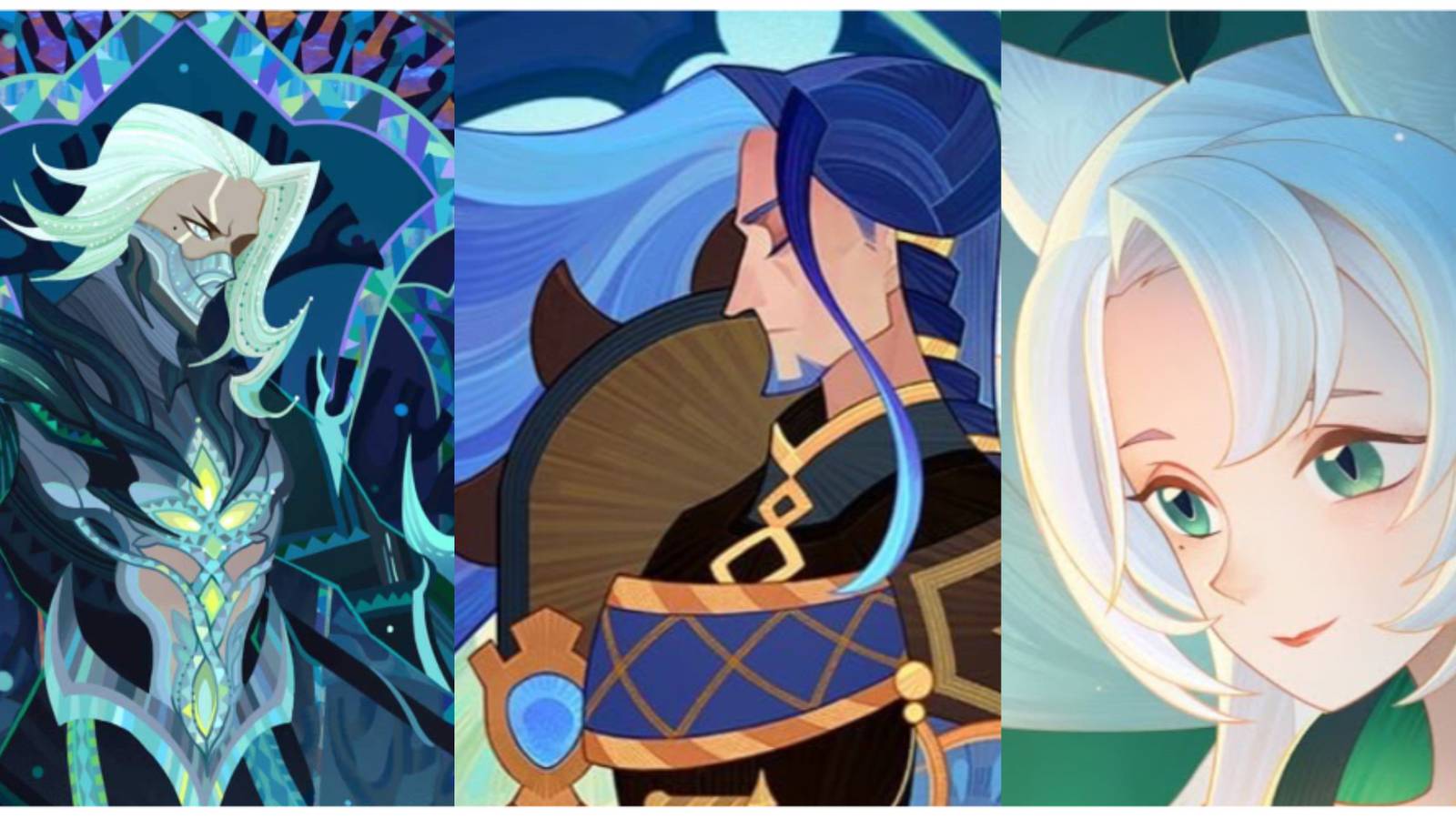 split image of Awakened Baden, Awakened Thane, and Awakened Solise from AFK Arena