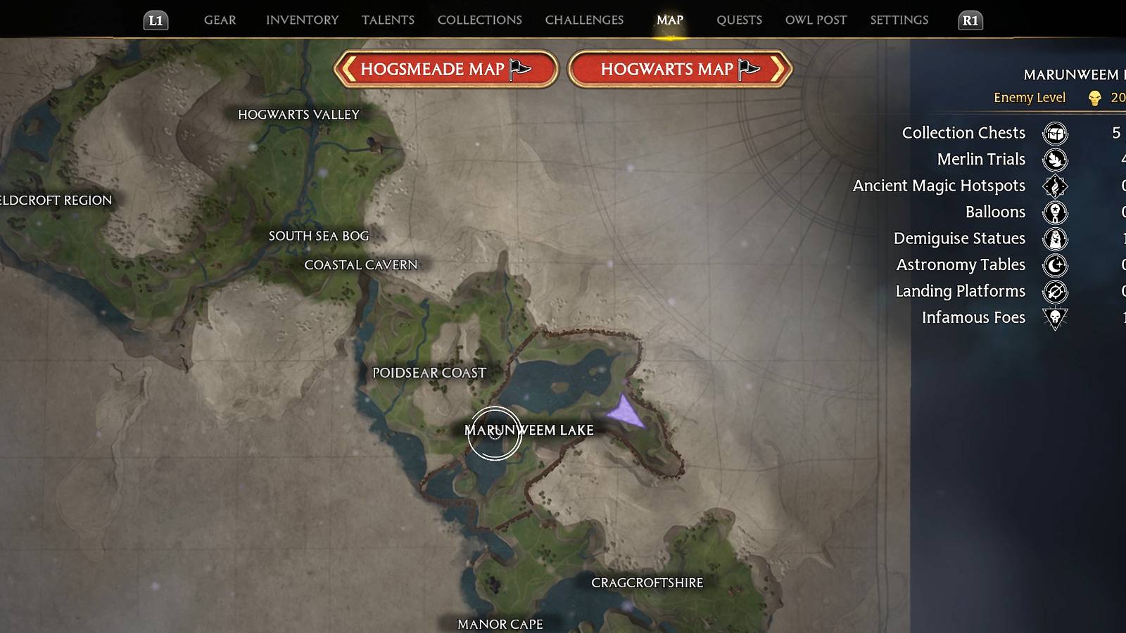 all marunweem lake merlin trials in hogwarts legacy