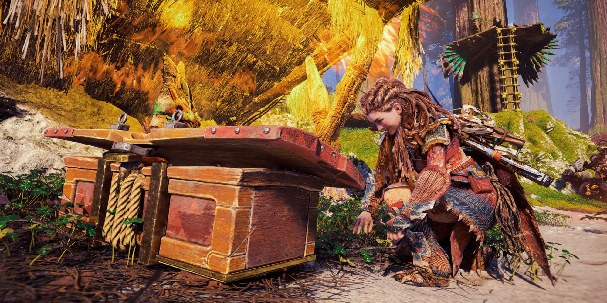 Aloy looting a chest