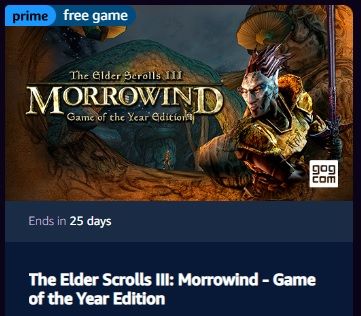 amazon prime gaming trò chơi miễn phí Elder scrolls 3 phiên bản morrowind của năm