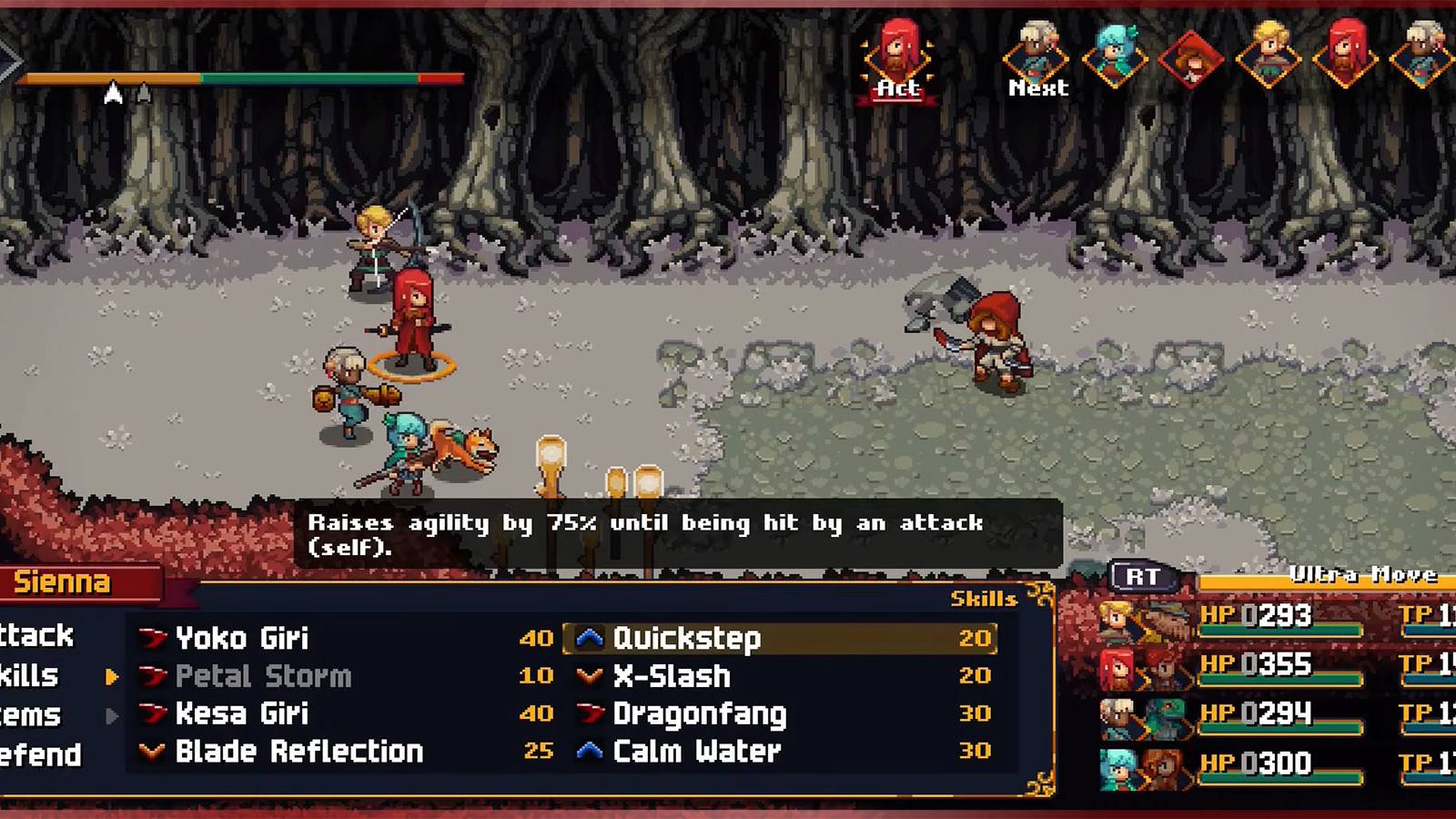 image showing the assassin boss fight in chained echoes. 