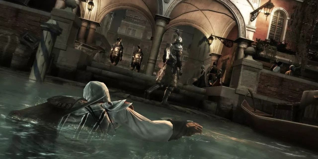 assassins creed 2 ezio swimming up to guards 