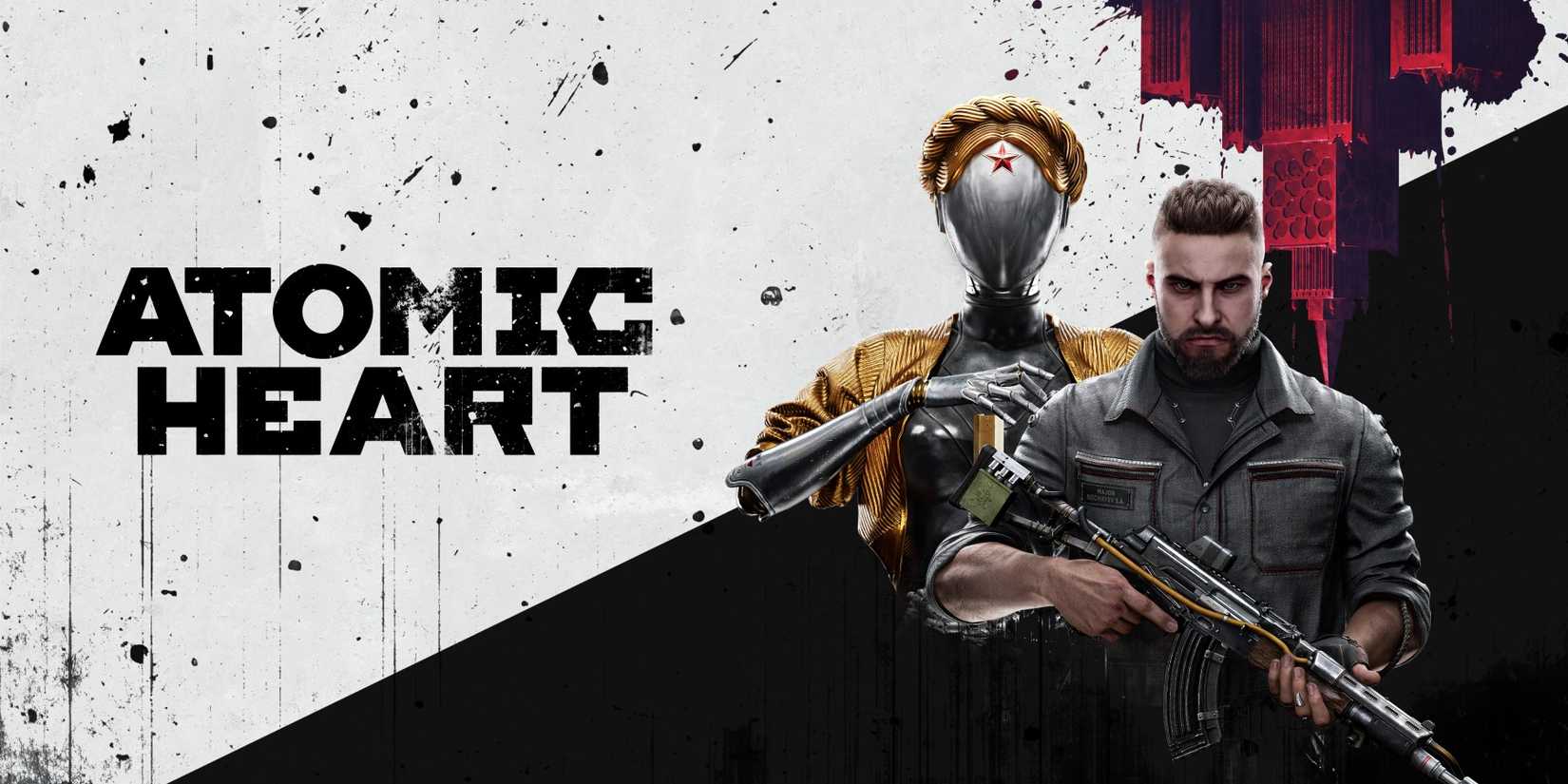 The Atomic Heart logo with the main character and a robot