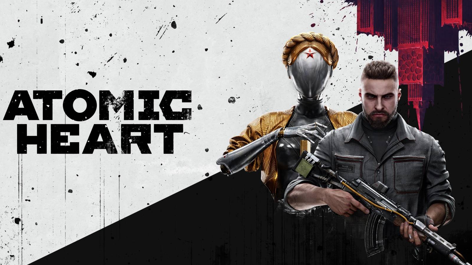 The Atomic Heart logo with the main character and a robot
