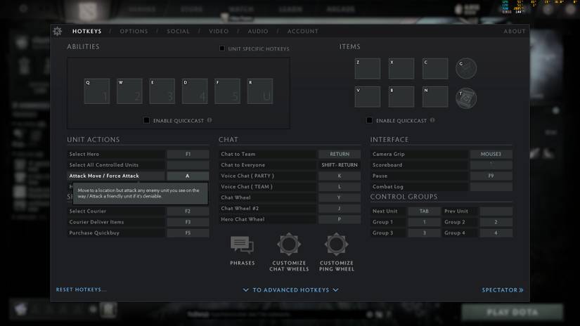 Attack Move Hotkey in Dota 2