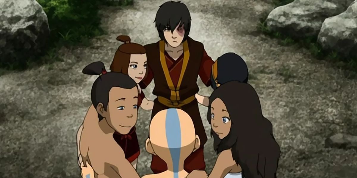 The Gaang group hug in Avatar the Last Airbender