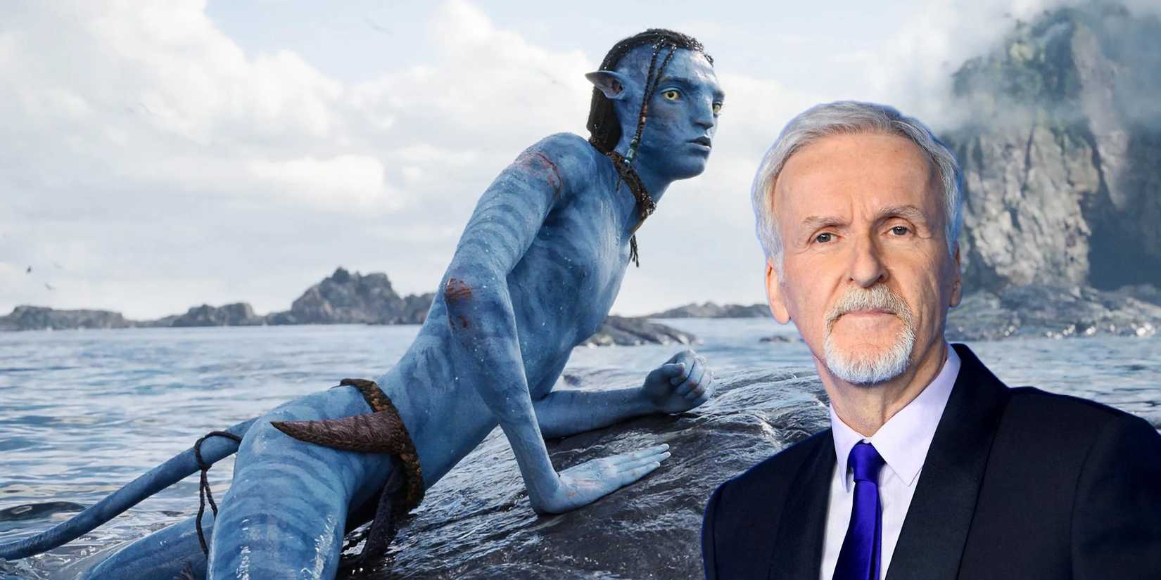 Lo'ak in Avatar: The Way of Water with James Cameron cutout