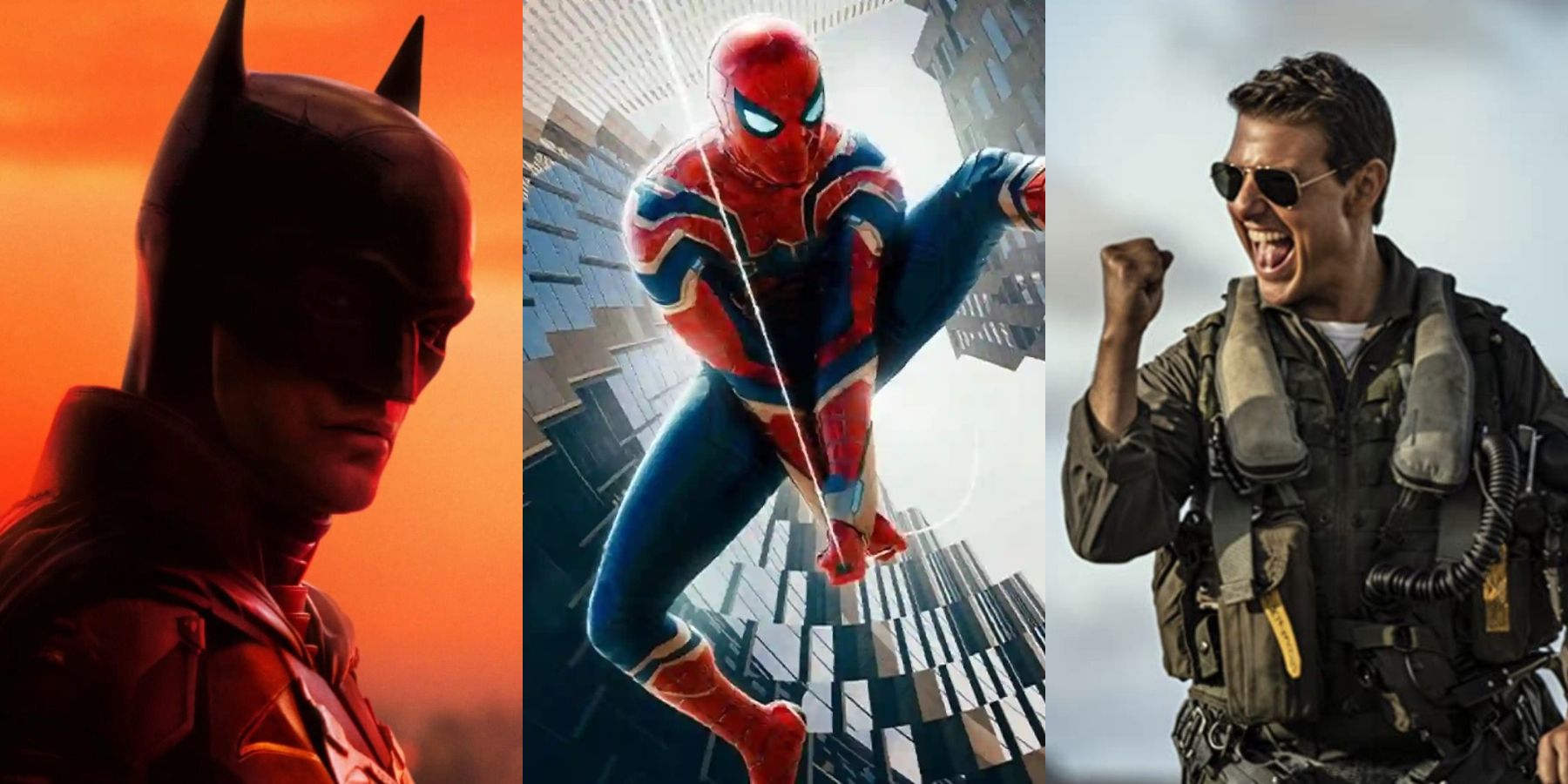 The Batman Spider-Man: No Way Home and Top Gun: Maverick split image