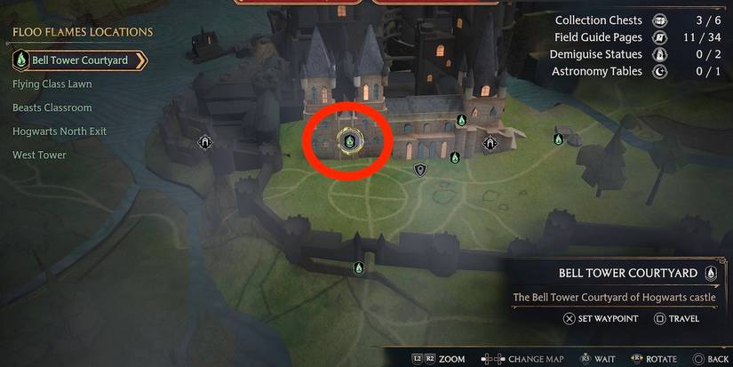 bell tower courtyard floo flame hogwarts legacy