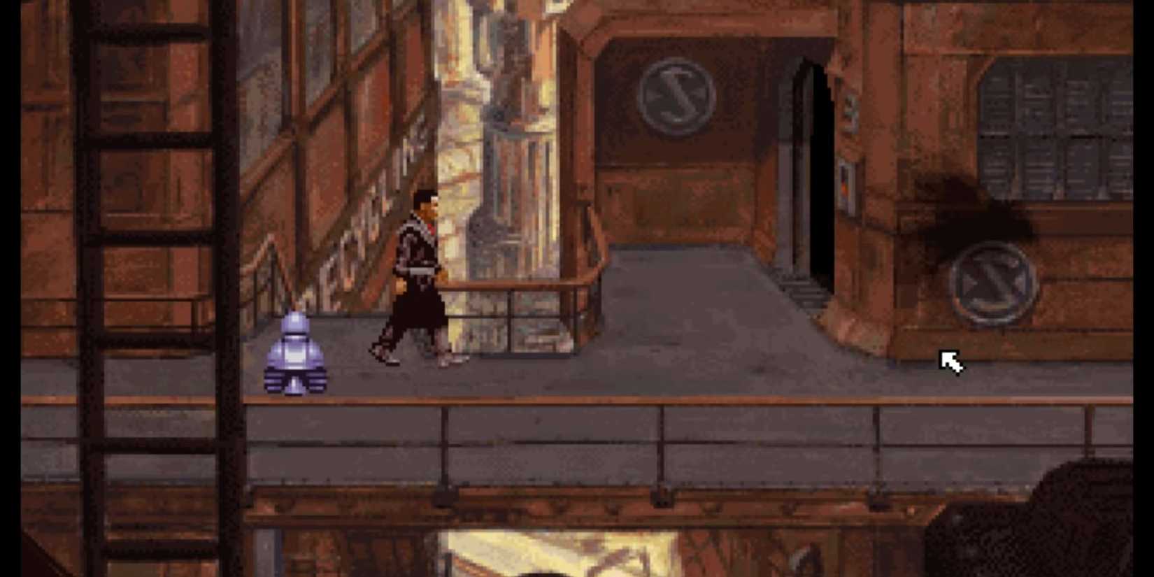 Beneath A Steel Sky walking through industrial scene