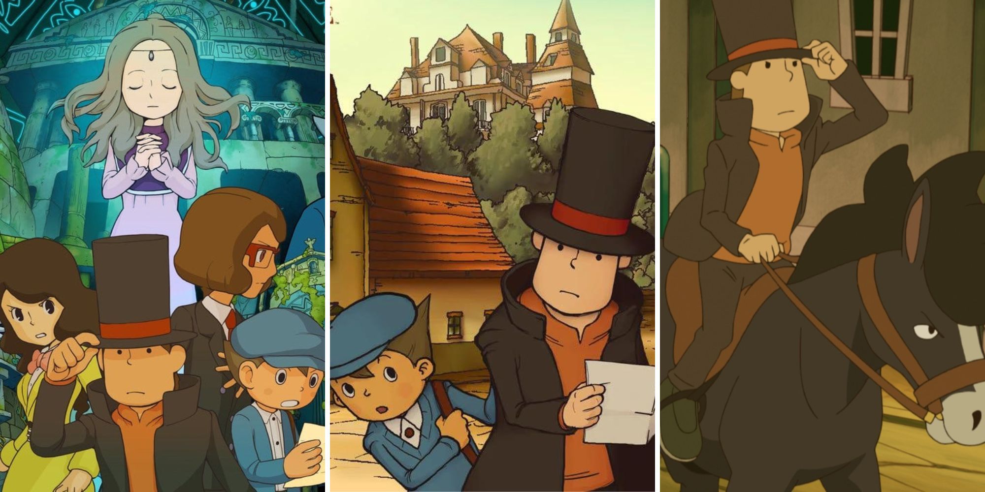 A grid of three Professor Layton games including Professor Layton And The Azran Legacy, Professor Layton And The Curious Village, and Professor Layton And The Miracle Mask