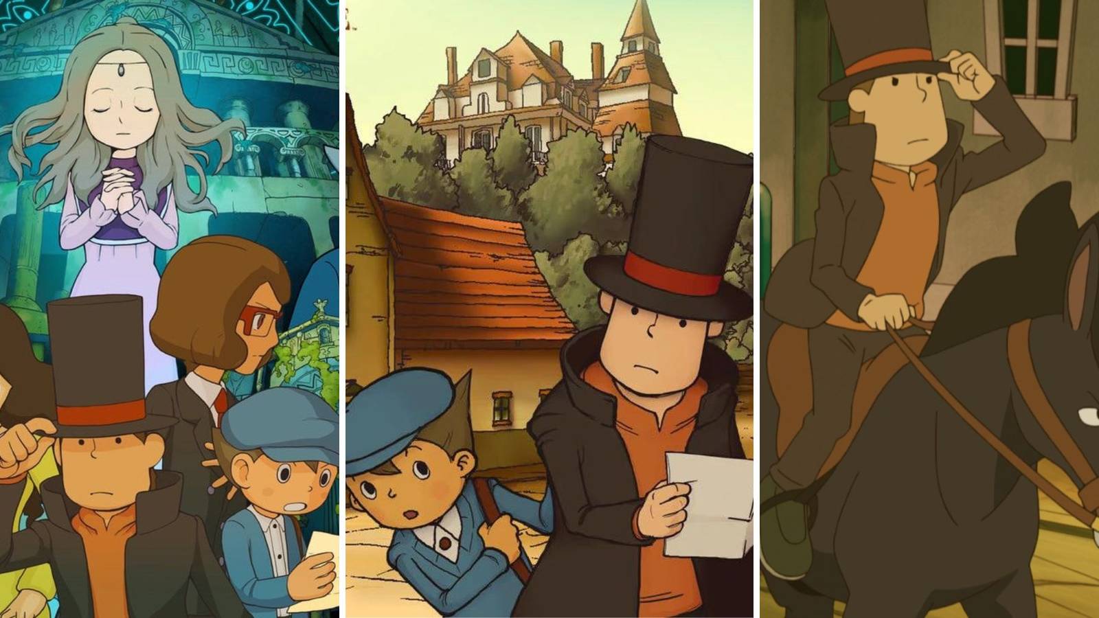 A grid of three Professor Layton games including Professor Layton And The Azran Legacy, Professor Layton And The Curious Village, and Professor Layton And The Miracle Mask