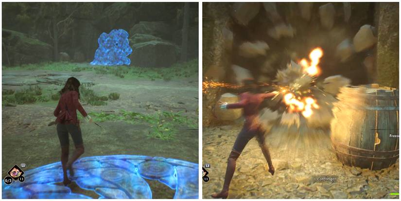 blasting the rock pile off in hogwarts legacy