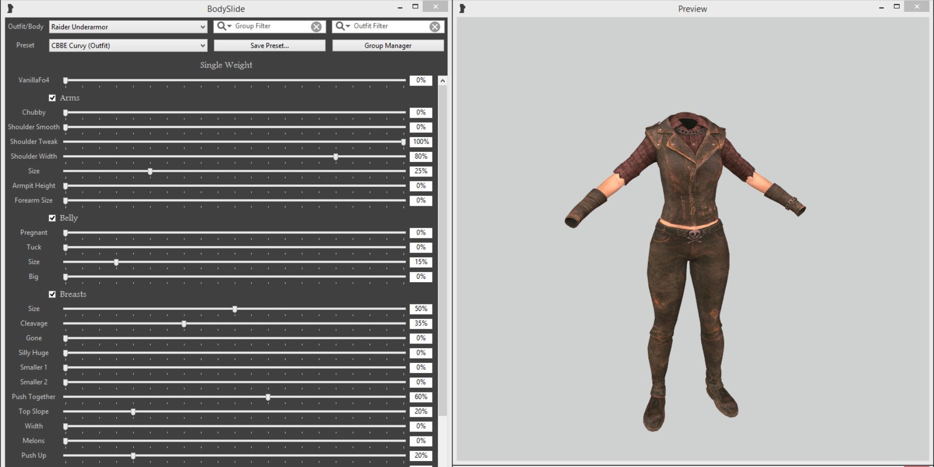 A picture from the Fallout 4 mod BodySlide and Outfit Studio