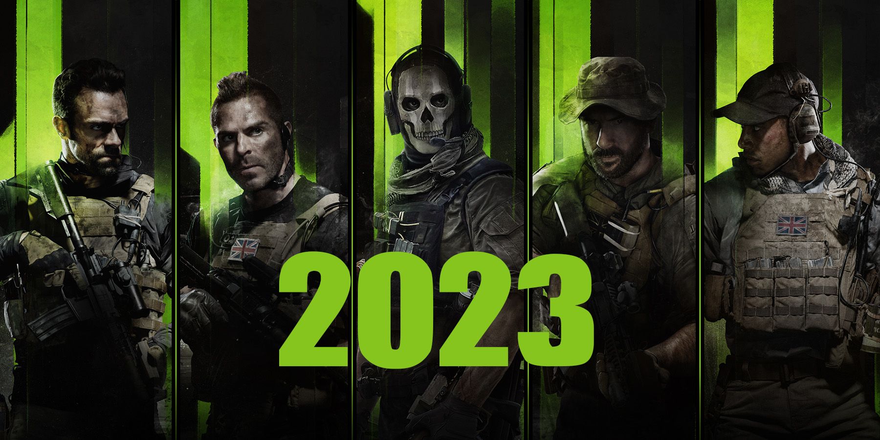 Call of duty modern warfare 2 artwork featuring the game's heroes with the number 2023 superimposed at the bottom center