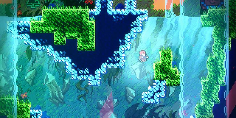 Madeline swimming in the water in Celeste