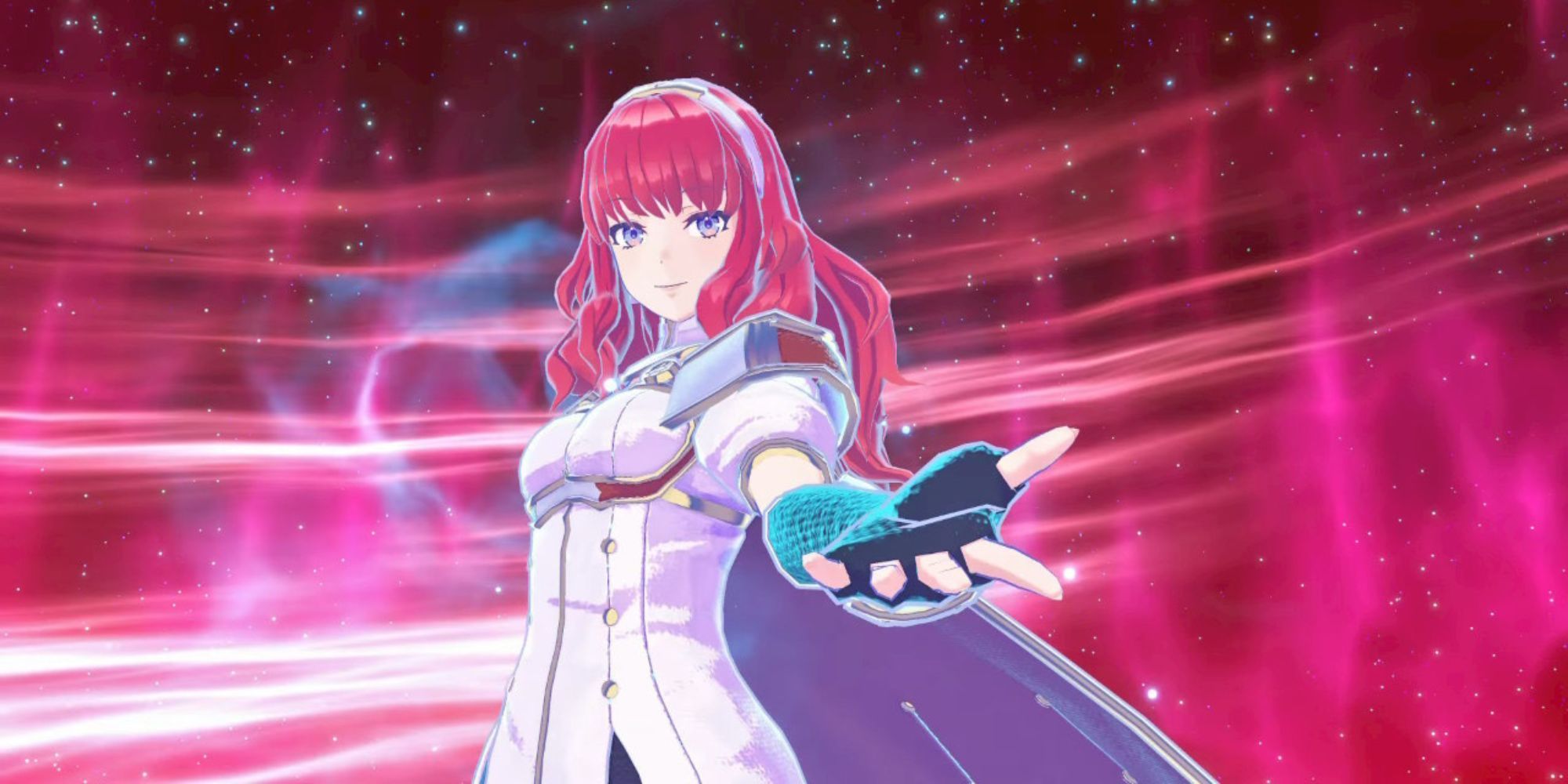 Emblem Celica reaching out to the player in Fire Emblem Engage