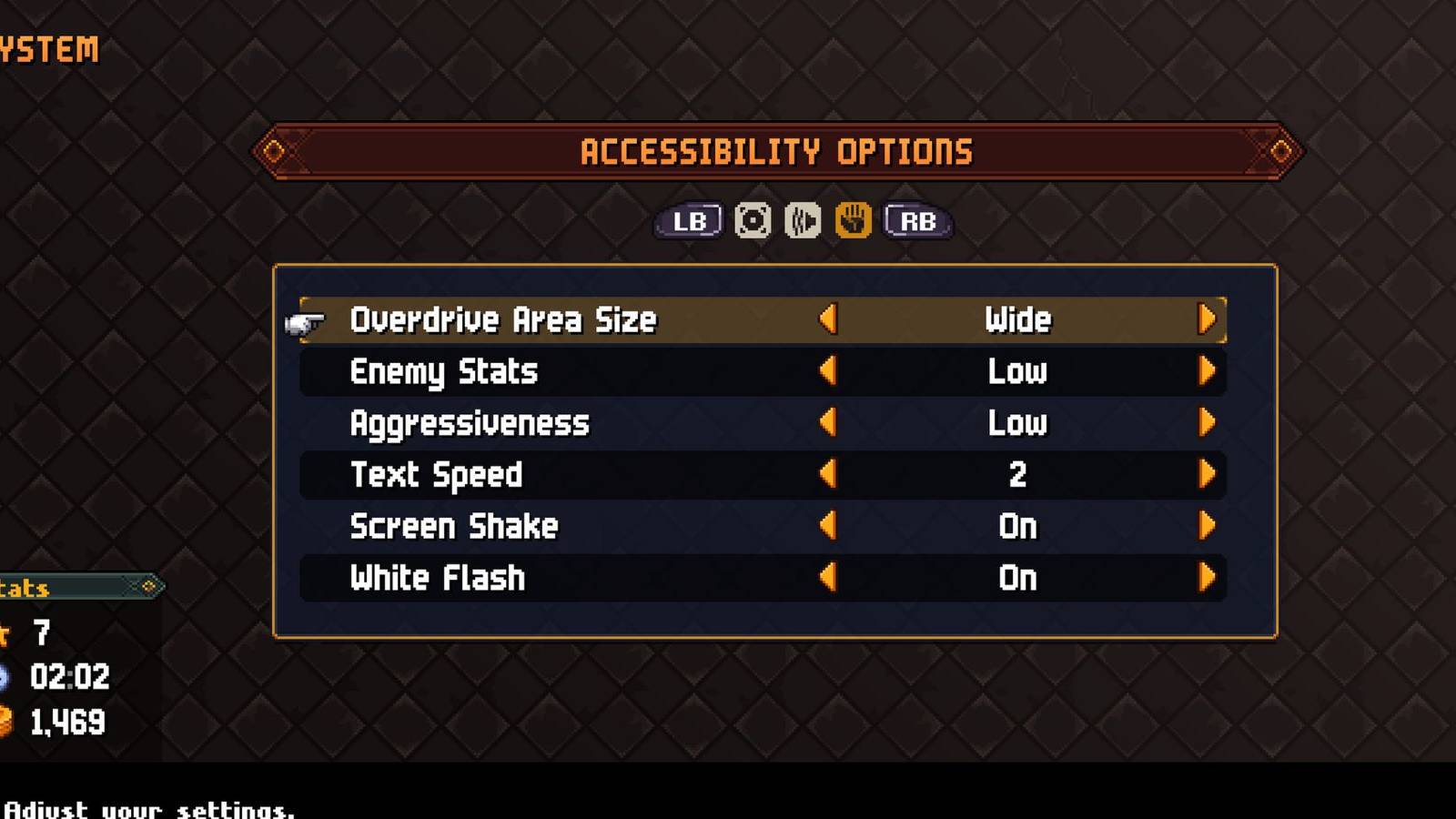 image showing the accessibility options in chained echoes which alter the gameplay's difficulty.
