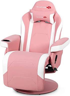 CHEFJOY Pink Massage Gaming Chair with Side Pouch and Cup Holder