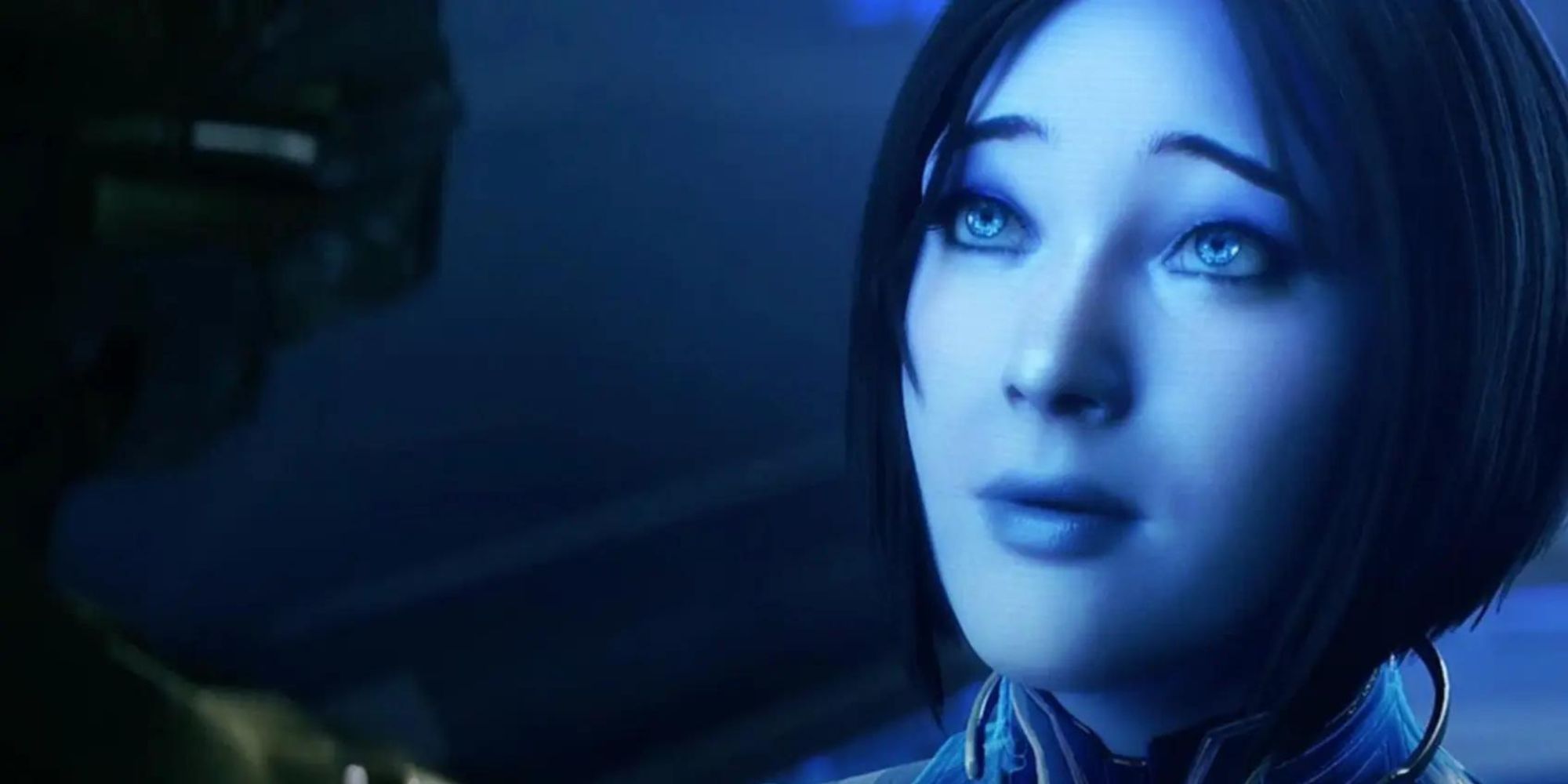 Closeup Of Cortana Emotionally Staring At Master Chief
