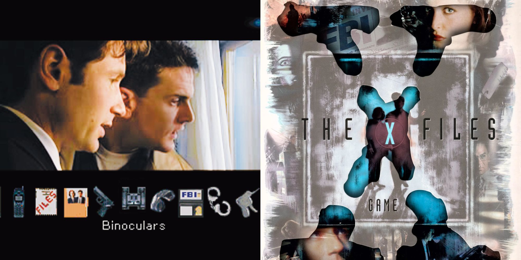 Collage of cover of the X-Files Game and in-game footage of Mulder with FBI Agent Wilmore