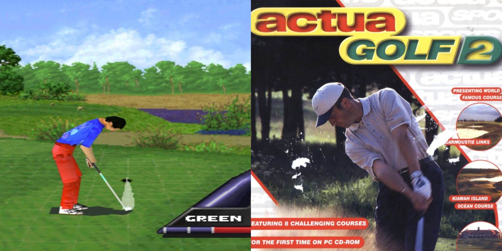 Actua Golf 2, a 3D golfing game, player tries to make a hole in one