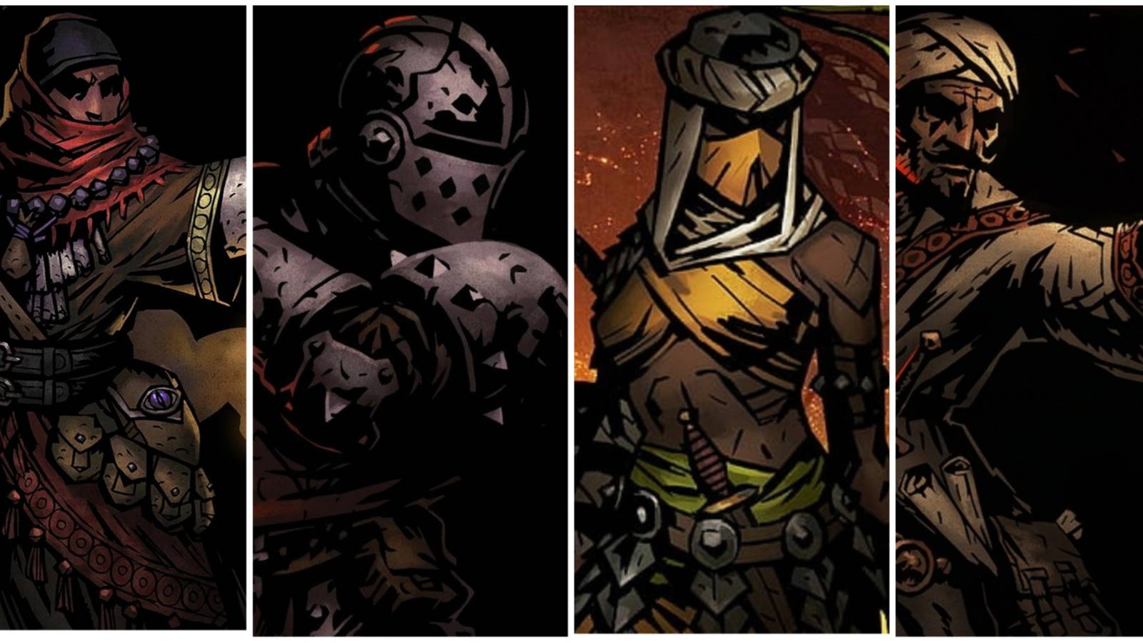 Antiquarian, Crusader, Shieldbreaker, and Occultist from Red Hook Studio's Darkest Dungeon