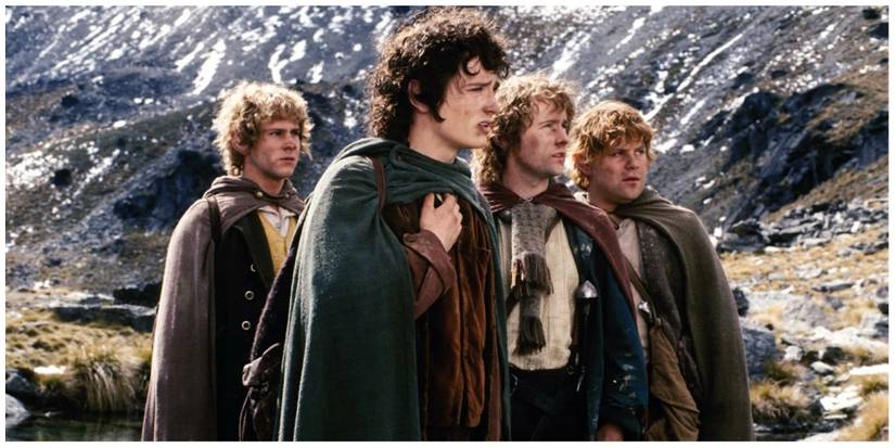 Dominic Monaghan as Merry. Elijah Wood as Frodo. Billy Boyd as Pippin. Sean Astin as Sam.