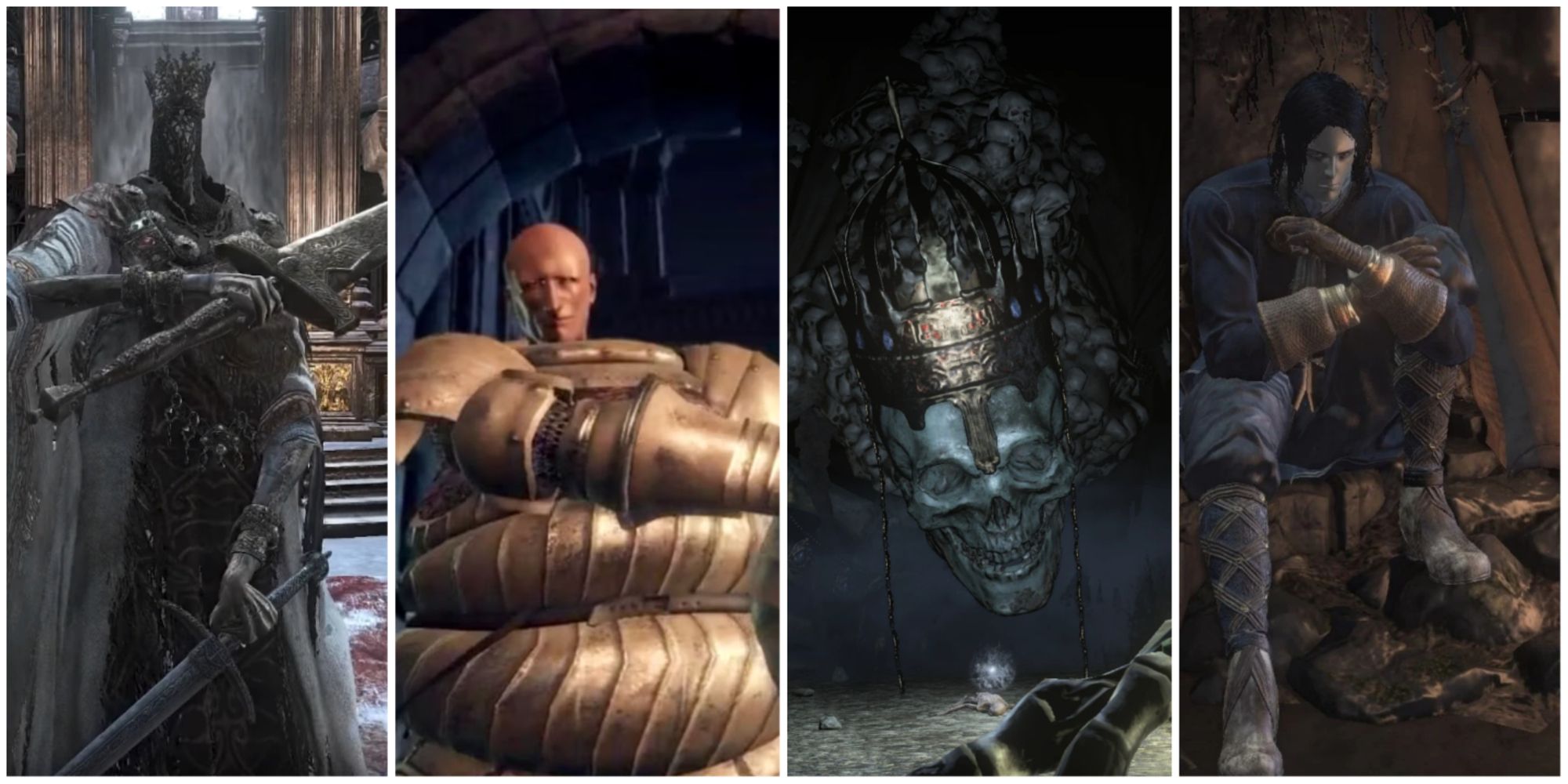 Pontiff Sulyvahn, Unbreakable Patches, High Lord Wolnir, and Orbeck of Vinheim from Dark Souls 3