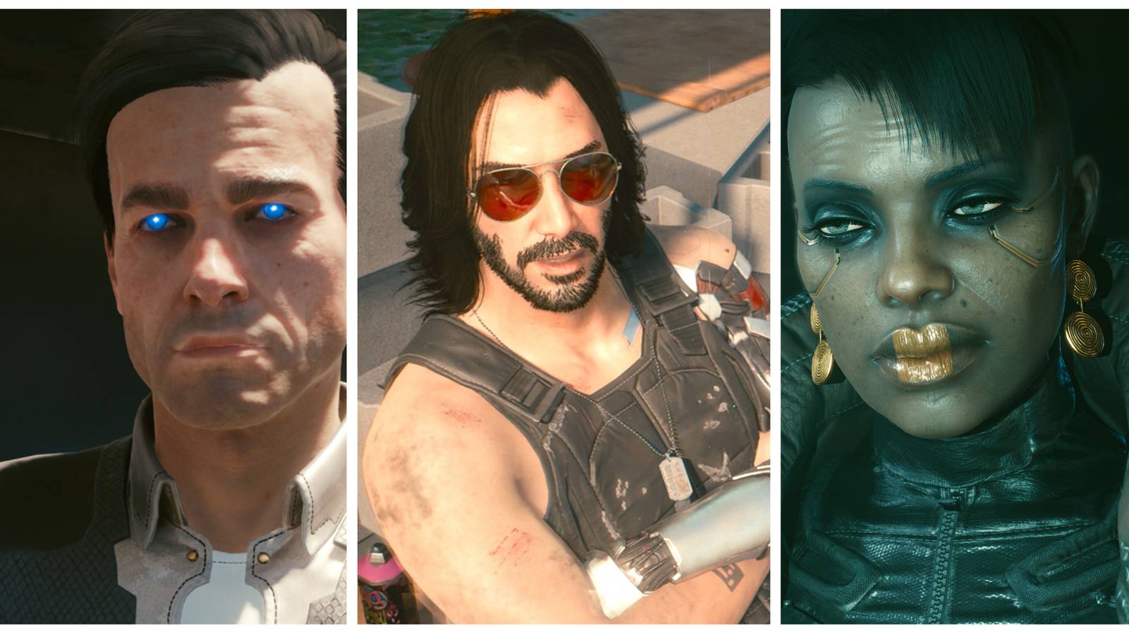 mr blue eyes, johnny silverhand and brigette from cyberpunk 2077