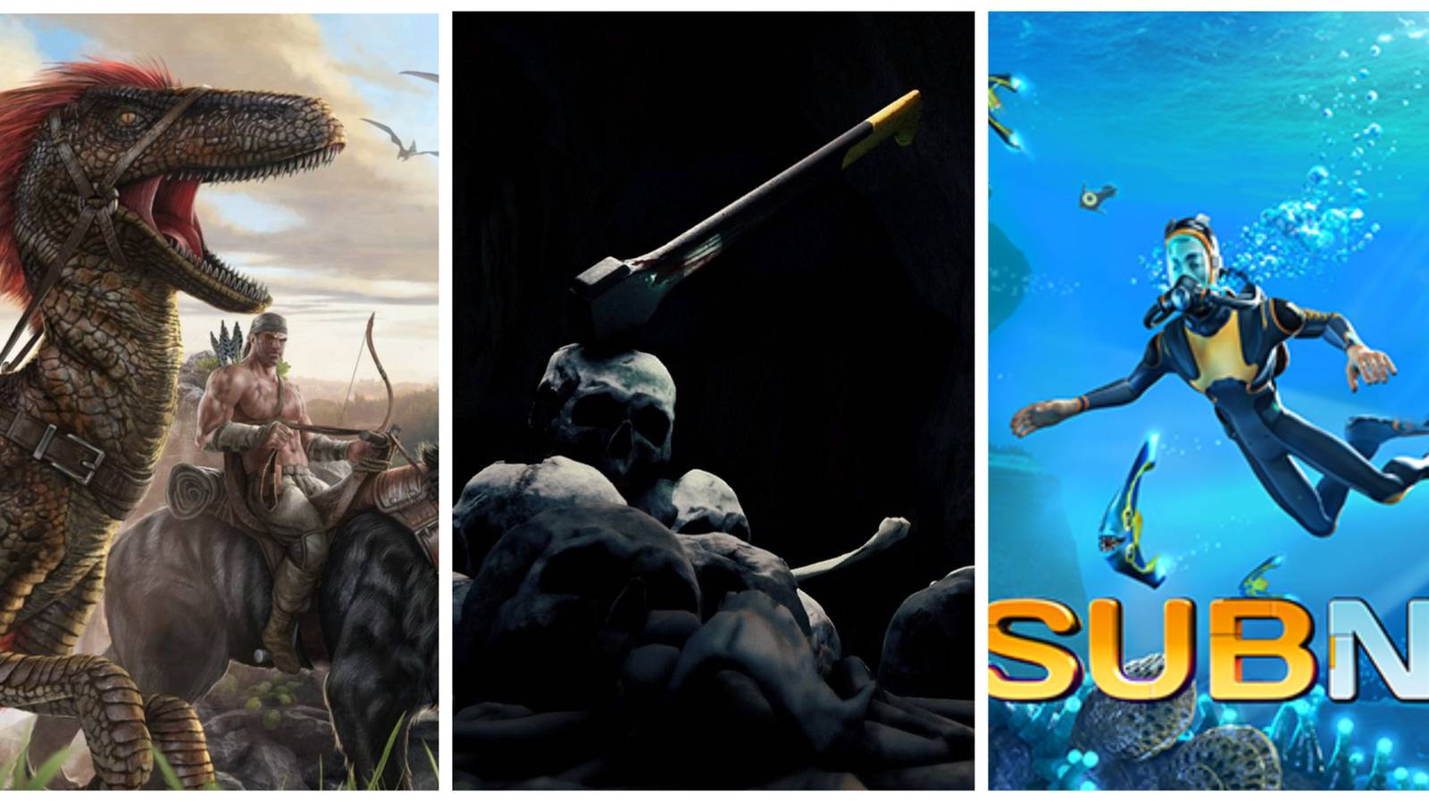 ark survival evolved, the forest, and subnautica