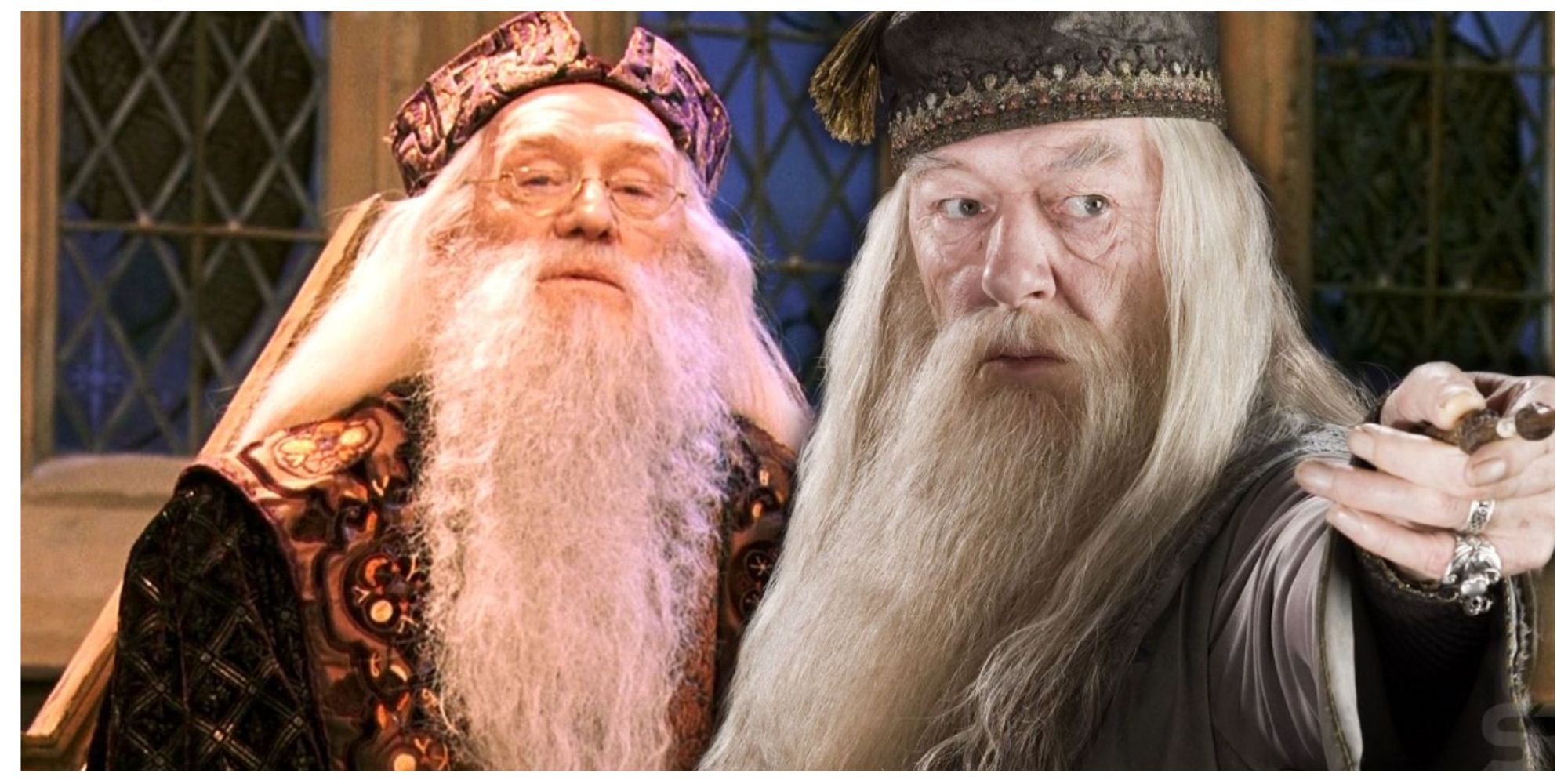 Richard Harris and Michael Gambon as Albus Dumbledore in the Harry Potter franchise