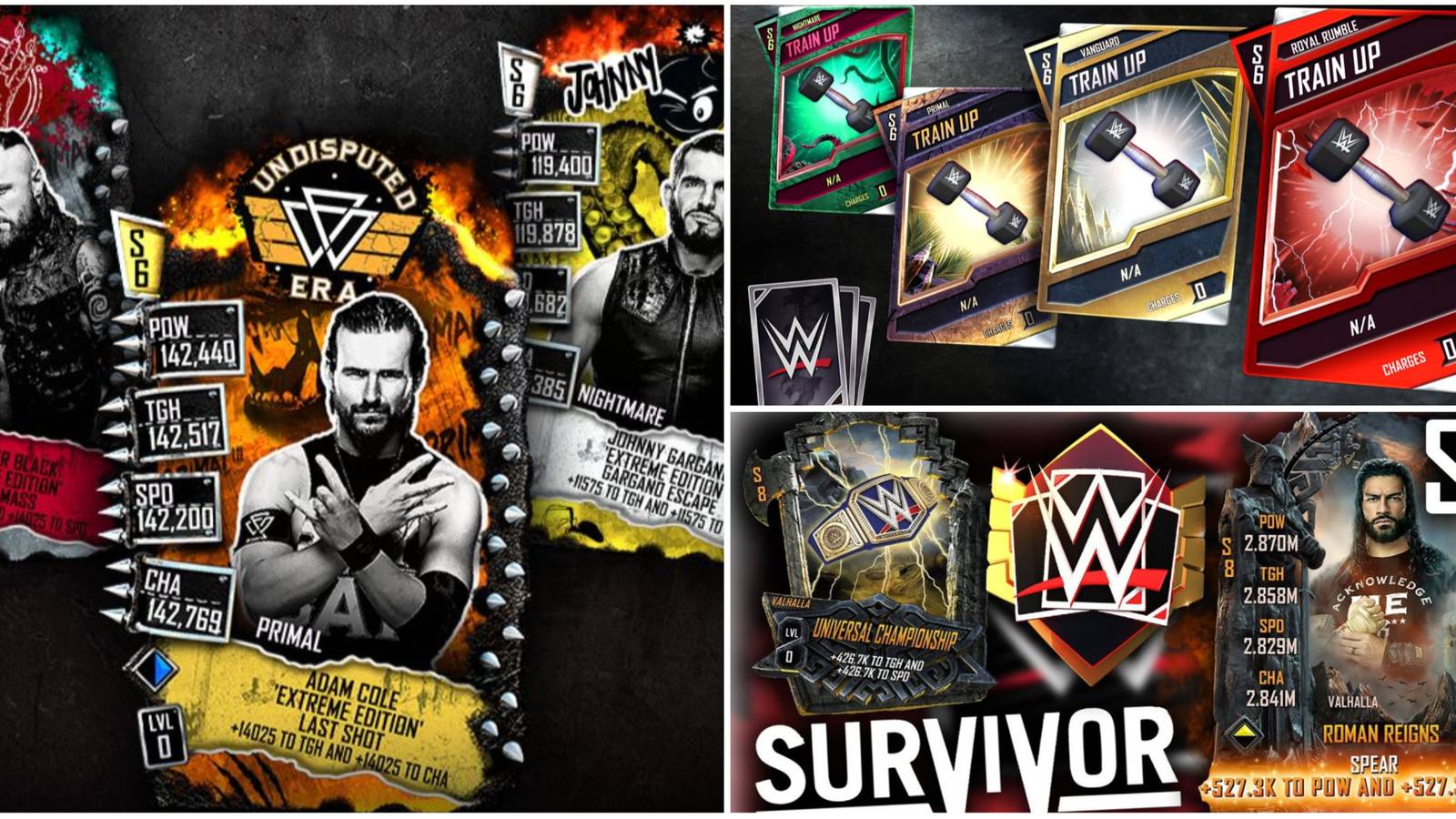 Training, Enhancement and support card WWE SuperCards