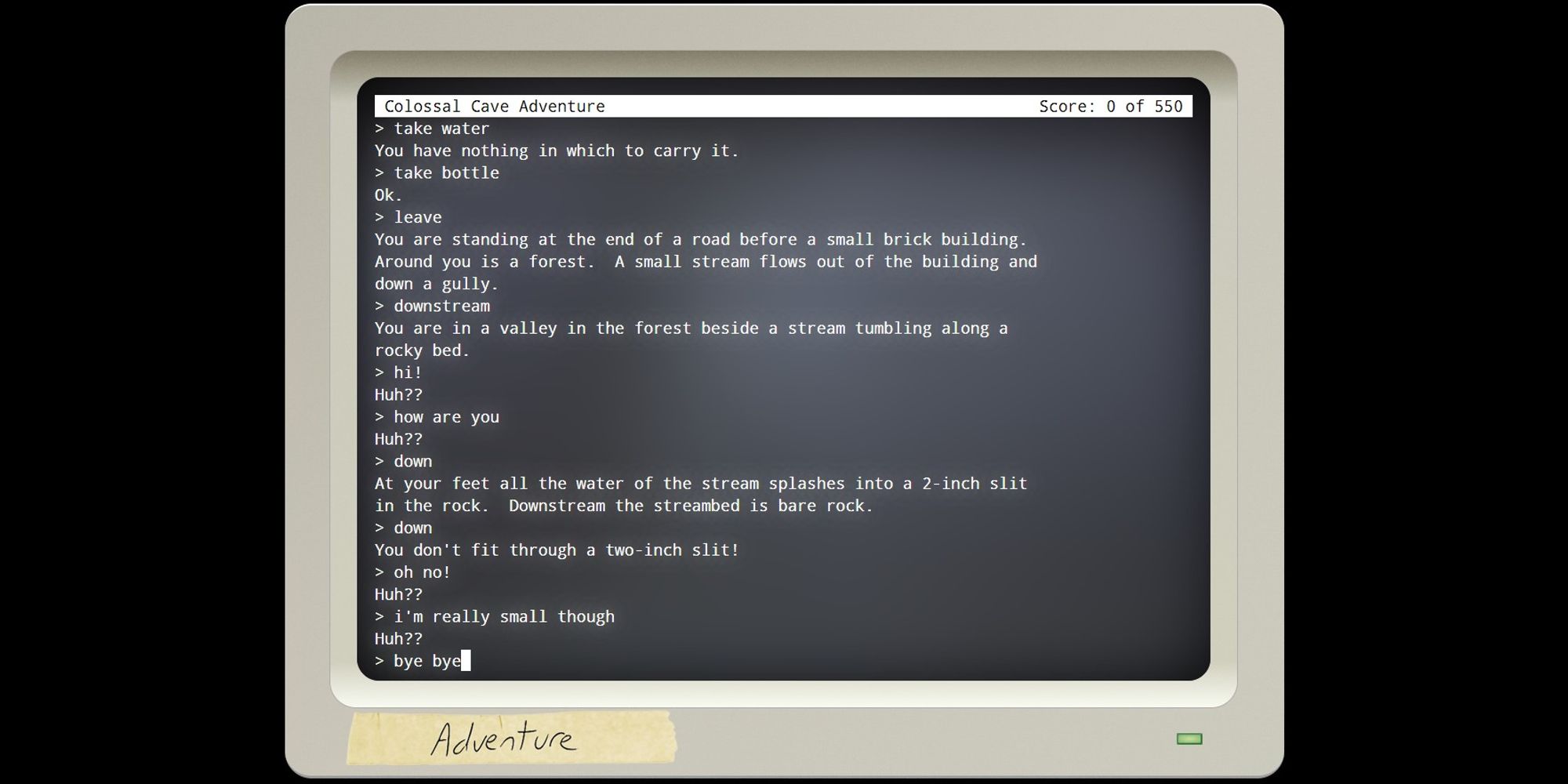 A screenshot from colossal cave adventure computer screen
