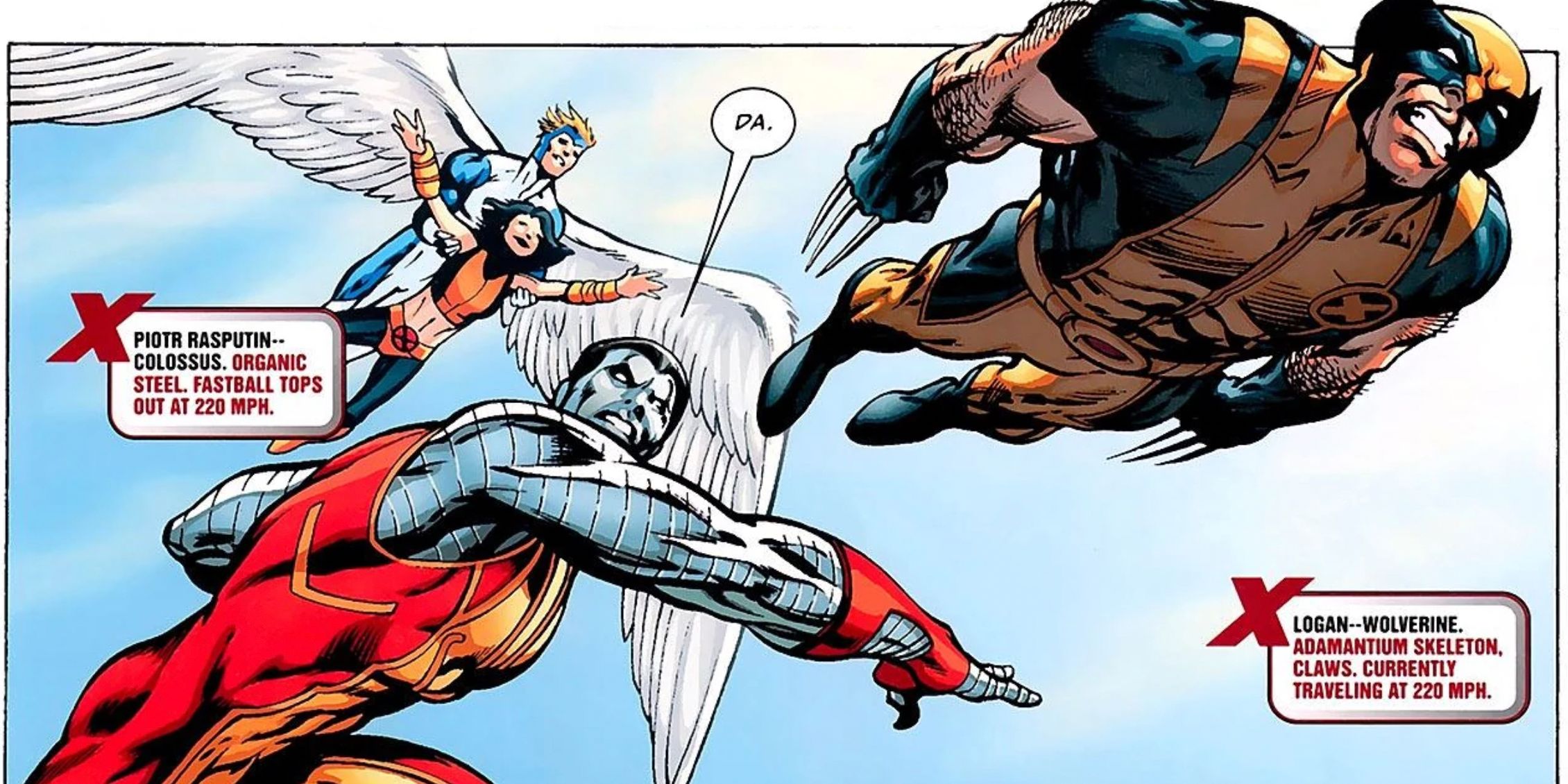 Colossus throwing Wolverine in the fastball special move in Marvel Comics