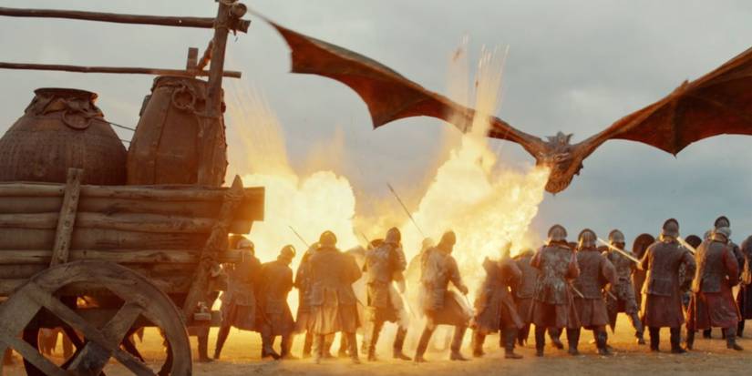 Daenerys rides Drogon in the Goldroad ambush in Game of Thrones.