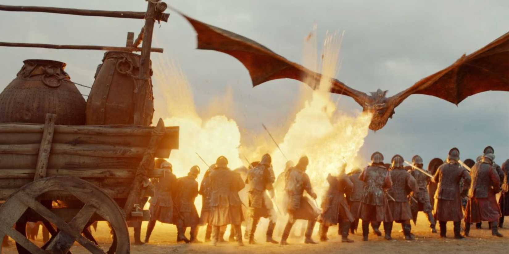 Daenerys rides Drogon in the Goldroad ambush in Game of Thrones.