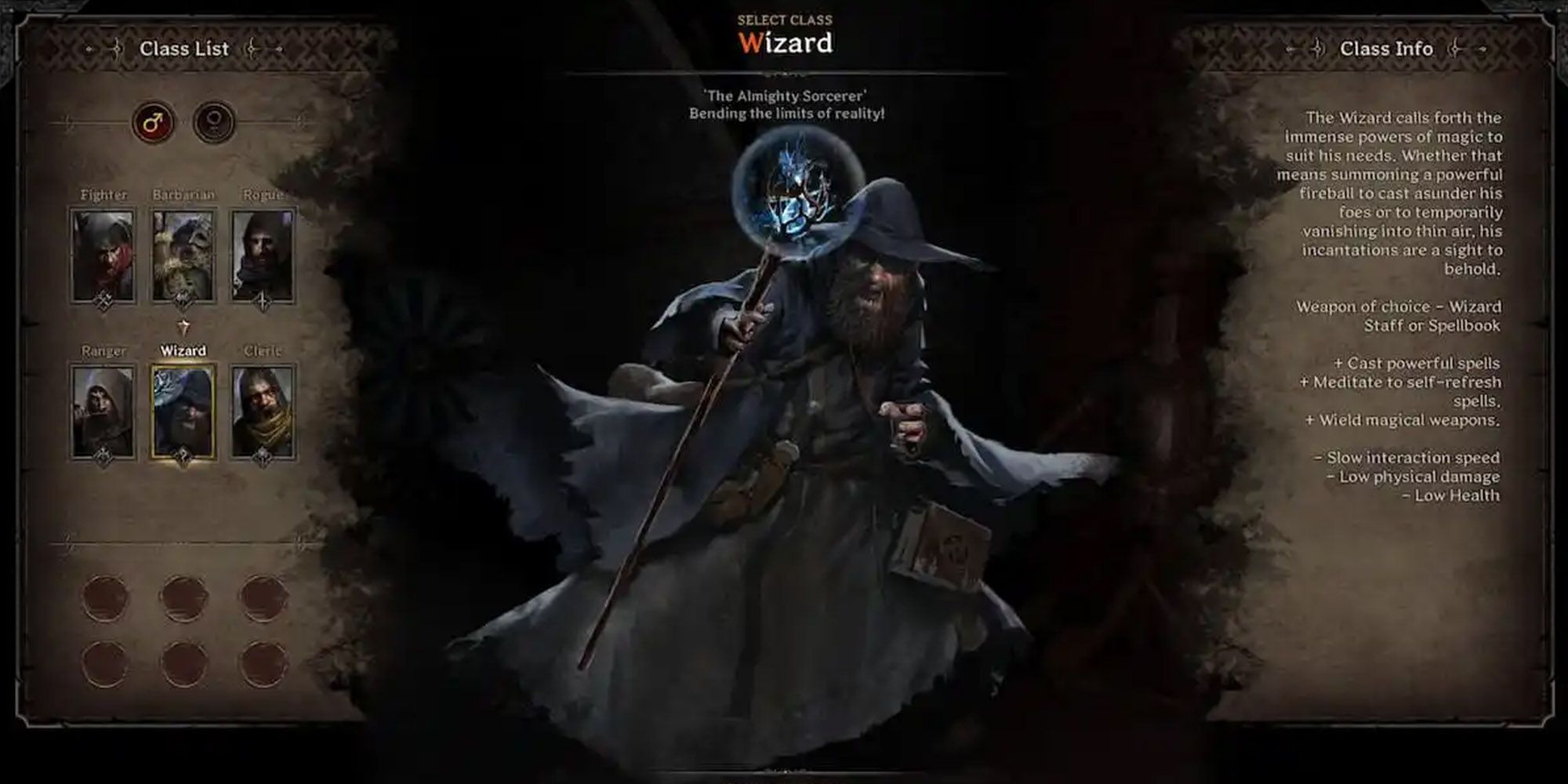 Dark and Darker - Wizard On Character Creation Screen